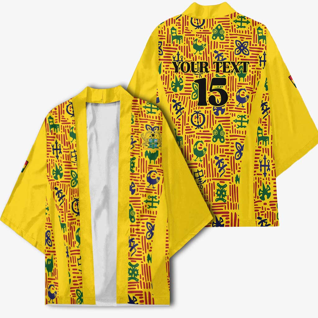 Custom Ghana Football Kimono Yellow Adinkra Pattern - African Pride