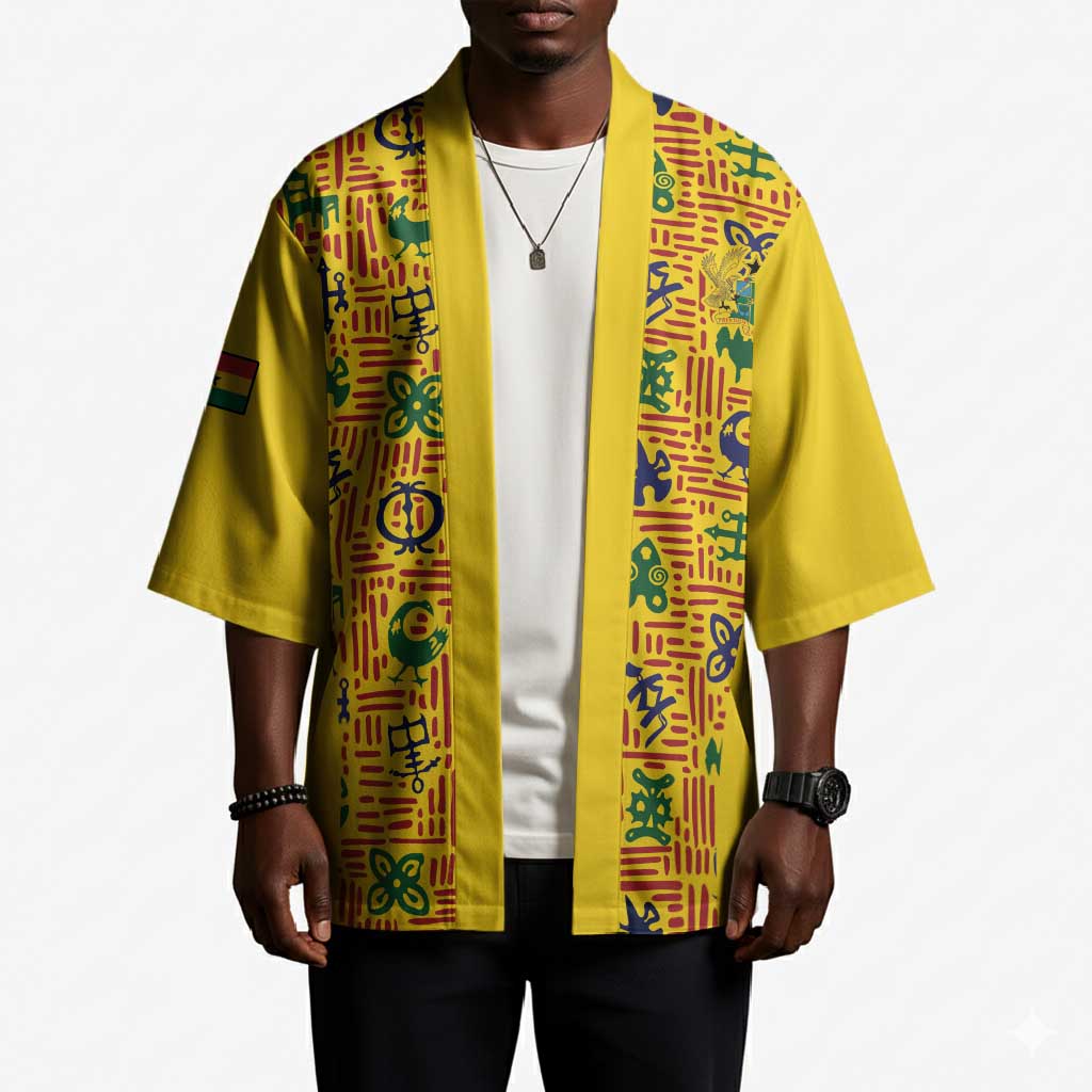 Custom Ghana Football Kimono Yellow Adinkra Pattern - African Pride