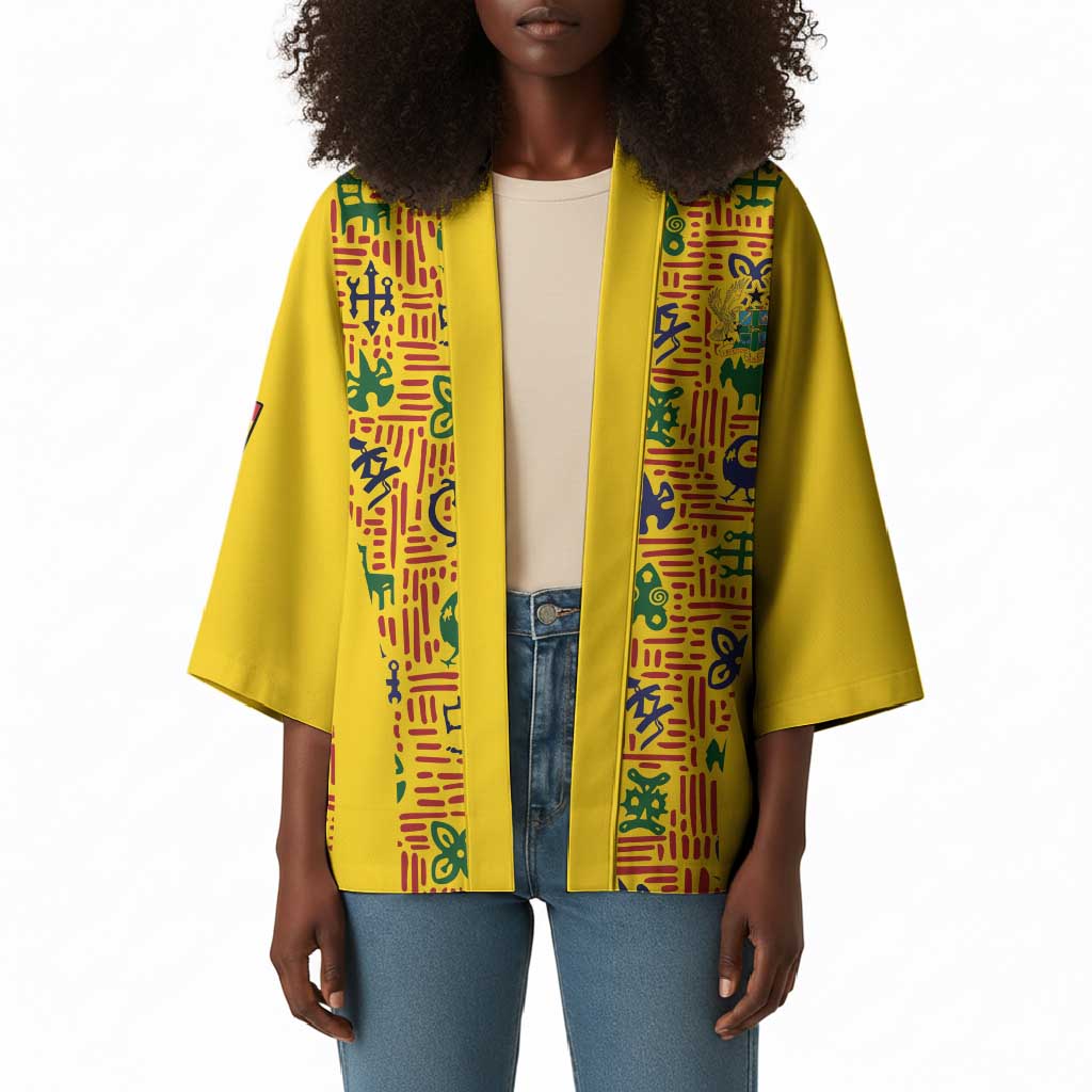 Custom Ghana Football Kimono Yellow Adinkra Pattern - African Pride