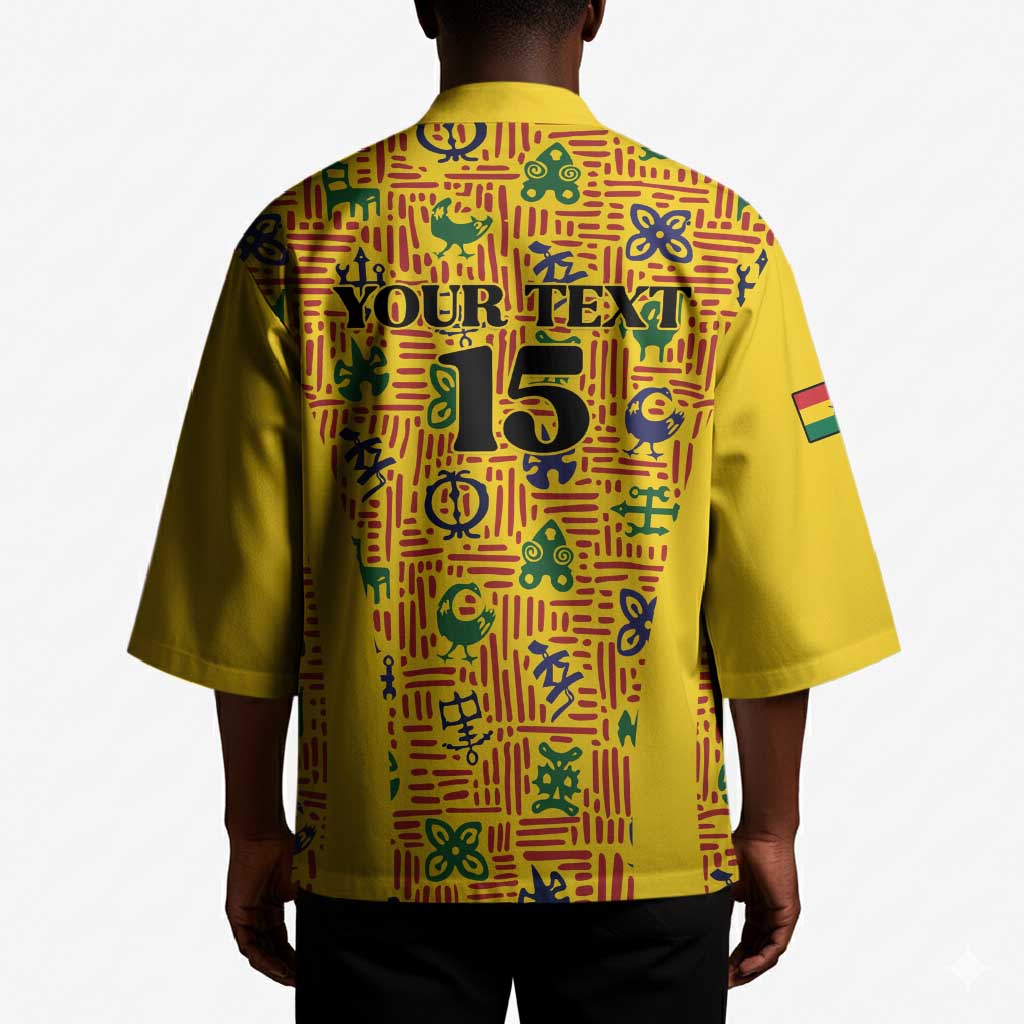 Custom Ghana Football Kimono Yellow Adinkra Pattern - African Pride
