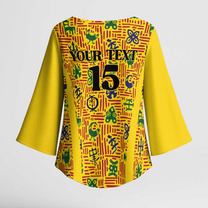 Custom Ghana Football Kimono Sleeve Blouse Yellow Adinkra Pattern - African Pride