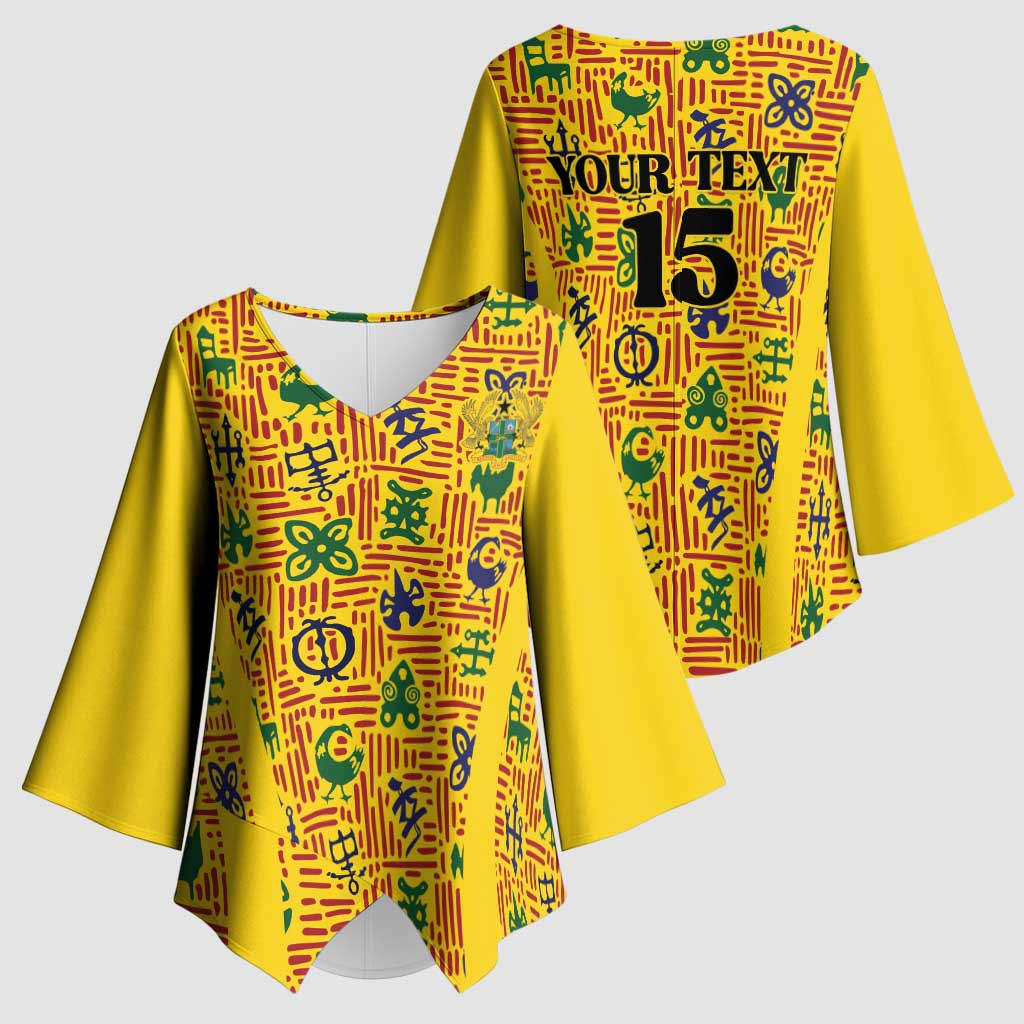 Custom Ghana Football Kimono Sleeve Blouse Yellow Adinkra Pattern - African Pride
