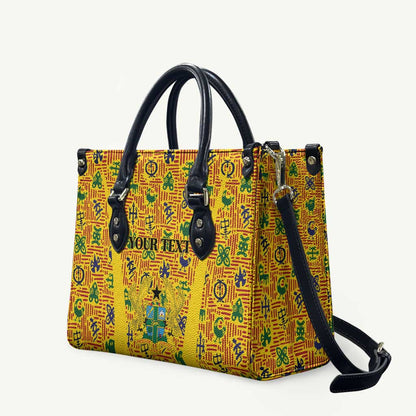 Custom Ghana Football Leather Bag Yellow Adinkra Pattern - African Pride