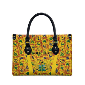 Custom Ghana Football Leather Bag Yellow Adinkra Pattern - African Pride