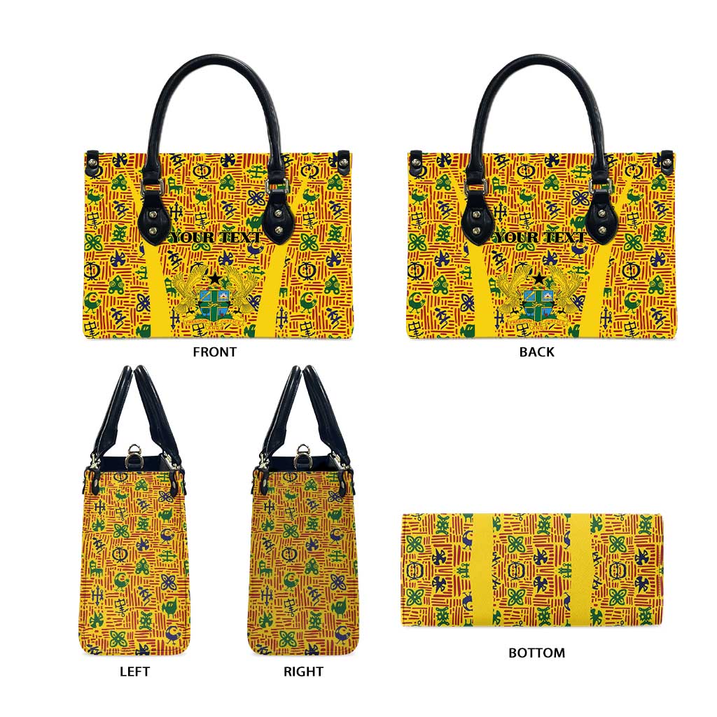 Custom Ghana Football Leather Bag Yellow Adinkra Pattern - African Pride