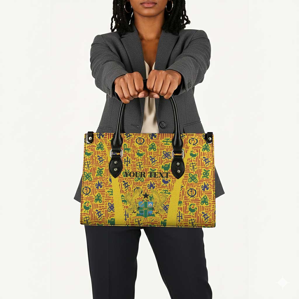 Custom Ghana Football Leather Bag Yellow Adinkra Pattern - African Pride