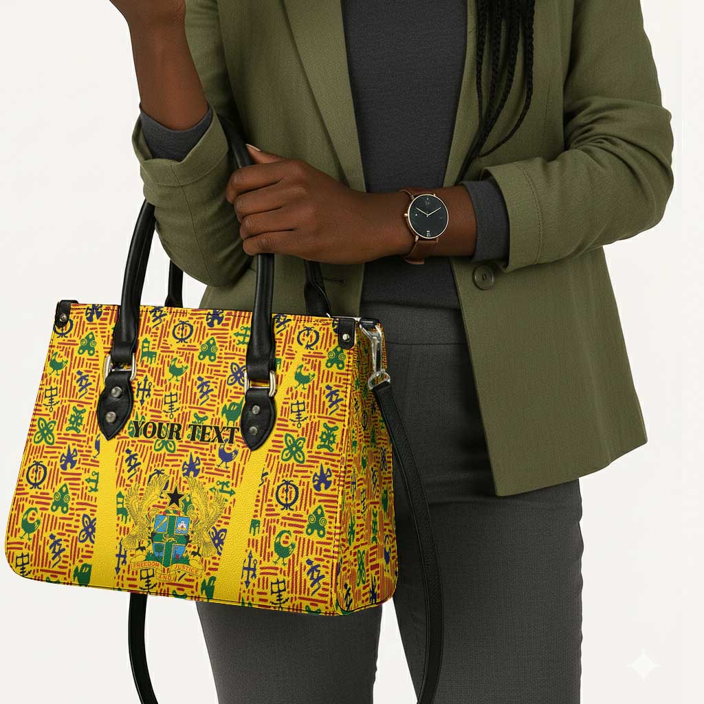 Custom Ghana Football Leather Bag Yellow Adinkra Pattern - African Pride