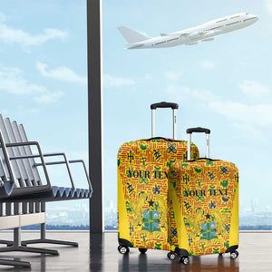 Custom Ghana Football Luggage Cover Yellow Adinkra Pattern - African Pride
