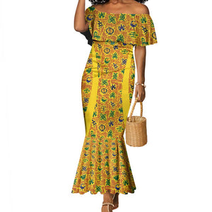 Custom Ghana Football Mermaid Dress Yellow Adinkra Pattern LT15