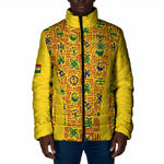 Custom Ghana Football Padded Jacket Yellow Adinkra Pattern - African Pride