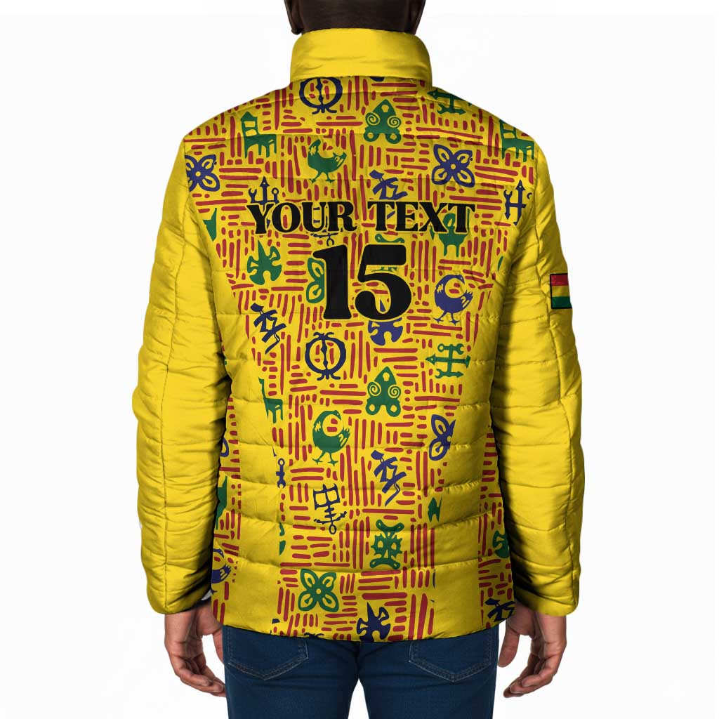Custom Ghana Football Padded Jacket Yellow Adinkra Pattern - African Pride