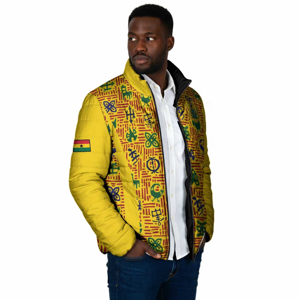 Custom Ghana Football Padded Jacket Yellow Adinkra Pattern - African Pride
