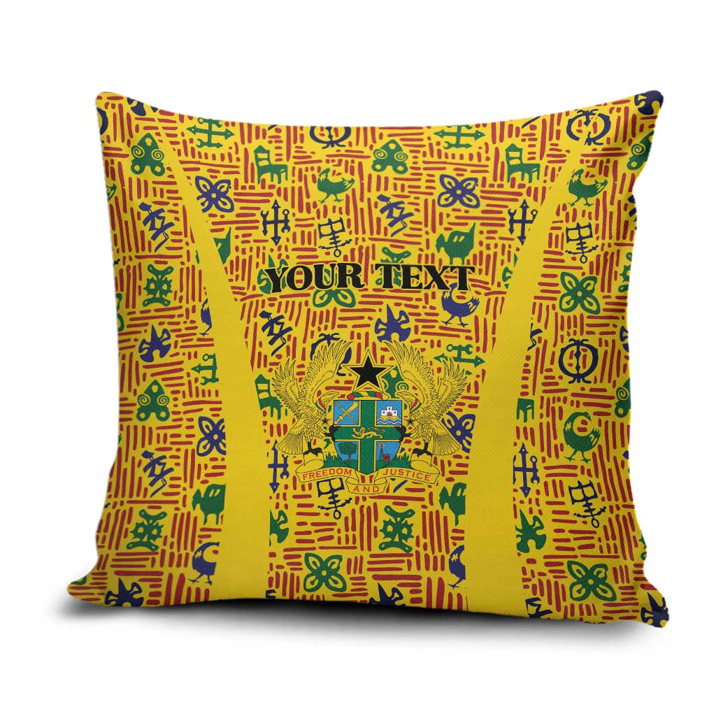 Custom Ghana Football Pillow Cover Yellow Adinkra Pattern - African Pride
