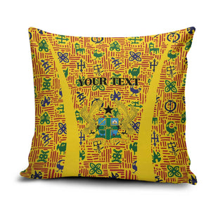 Custom Ghana Football Pillow Cover Yellow Adinkra Pattern - African Pride