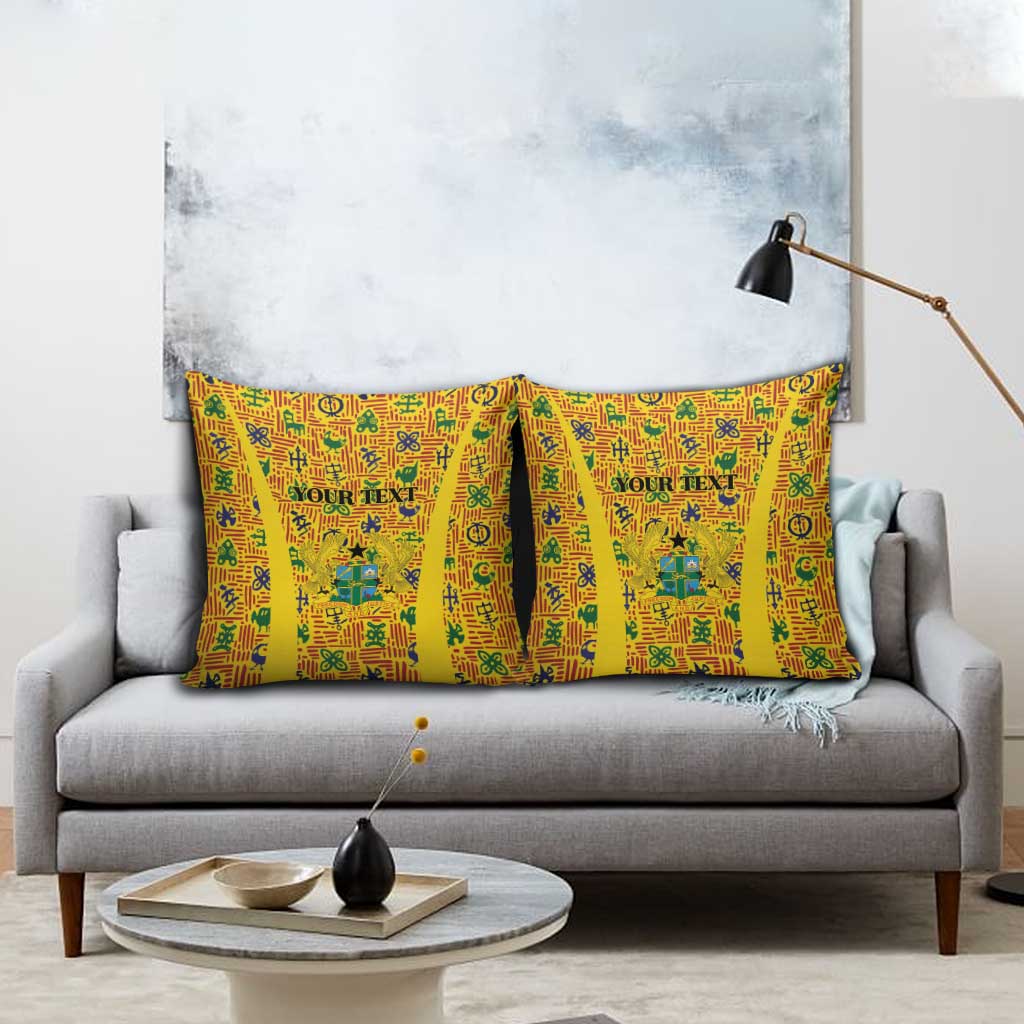 Custom Ghana Football Pillow Cover Yellow Adinkra Pattern - African Pride