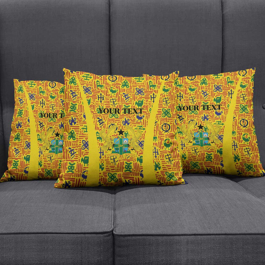 Custom Ghana Football Pillow Cover Yellow Adinkra Pattern - African Pride