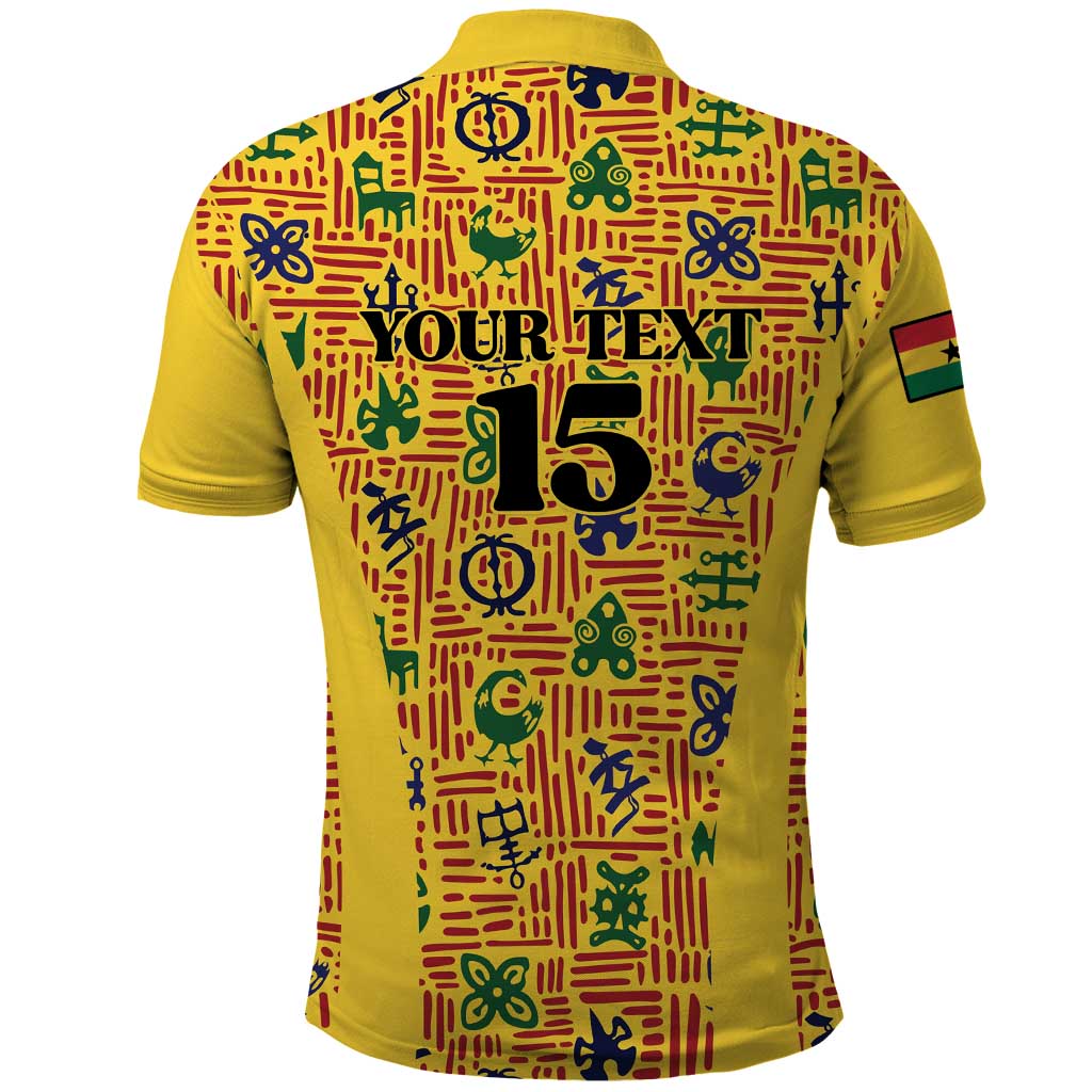 Custom Ghana Football Polo Shirt Yellow Adinkra Pattern LT15