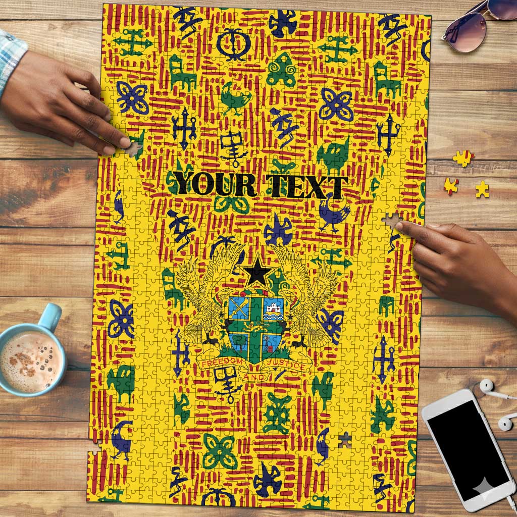 Custom Ghana Football Puzzle Yellow Adinkra Pattern - African Pride