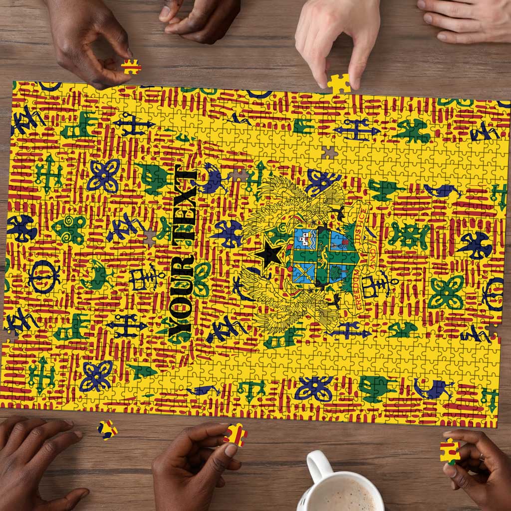 Custom Ghana Football Puzzle Yellow Adinkra Pattern - African Pride