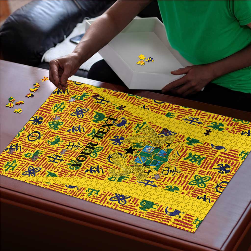Custom Ghana Football Puzzle Yellow Adinkra Pattern - African Pride