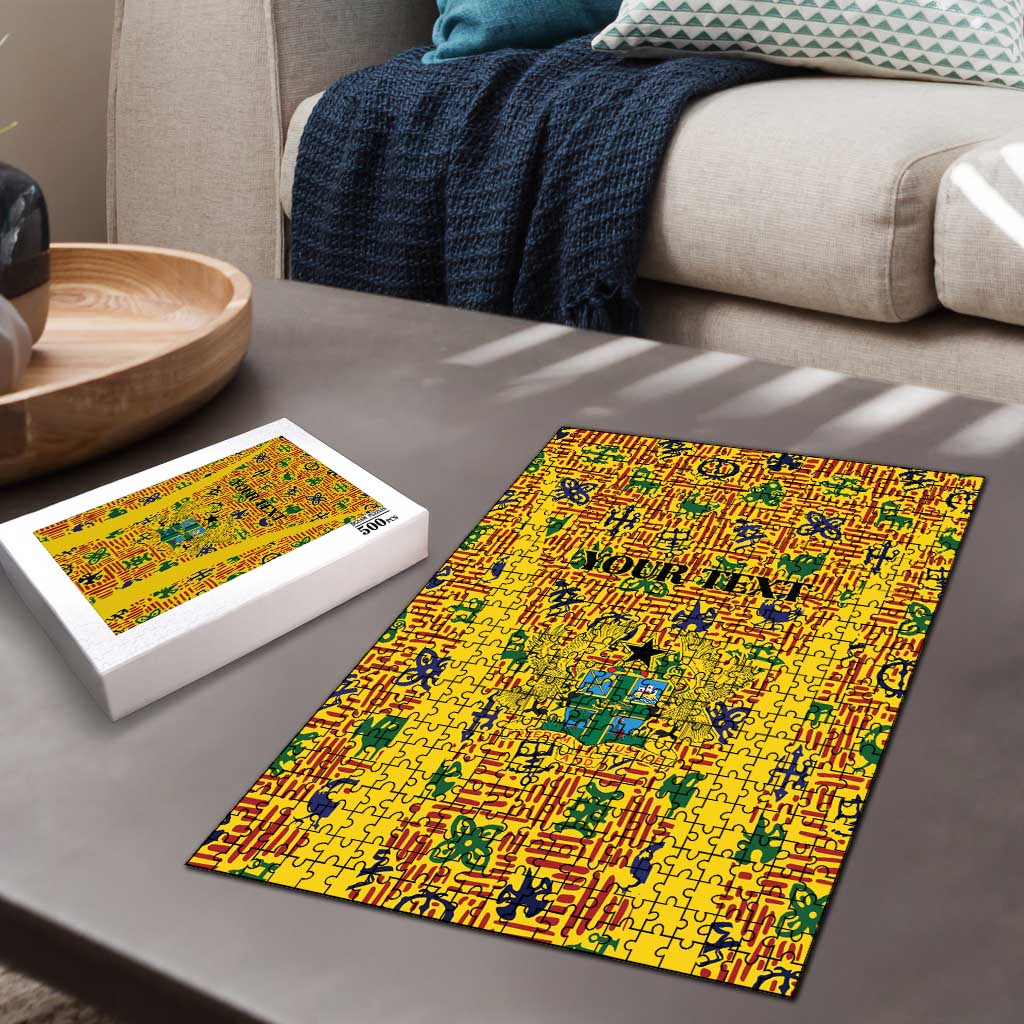 Custom Ghana Football Puzzle Yellow Adinkra Pattern - African Pride