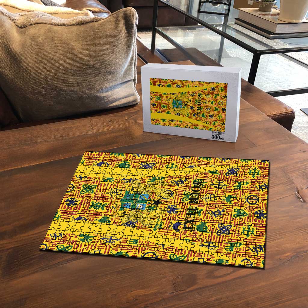 Custom Ghana Football Puzzle Yellow Adinkra Pattern - African Pride