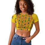 Custom Ghana Football Raglan Cropped T shirt Yellow Adinkra Pattern LT15
