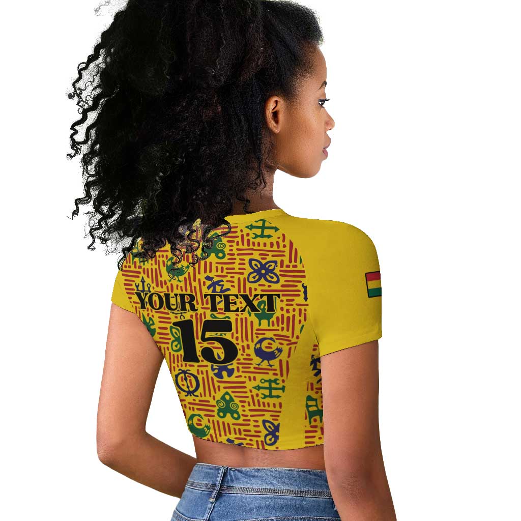 Custom Ghana Football Raglan Cropped T shirt Yellow Adinkra Pattern LT15