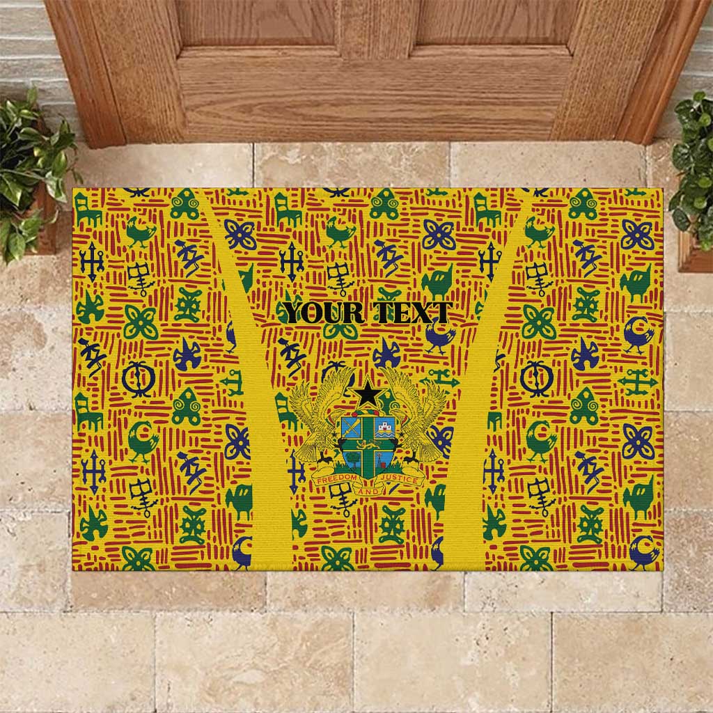 Custom Ghana Football Rubber Doormat Yellow Adinkra Pattern - African Pride