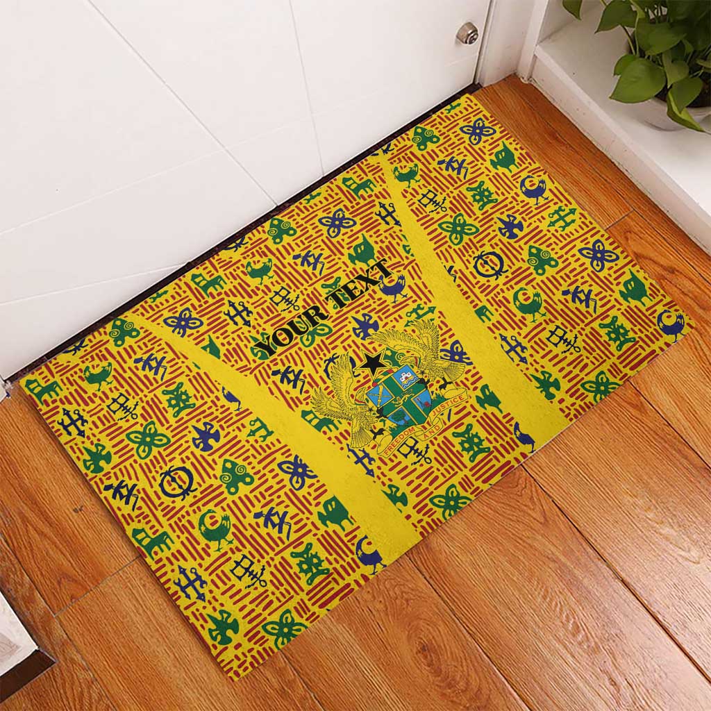 Custom Ghana Football Rubber Doormat Yellow Adinkra Pattern - African Pride