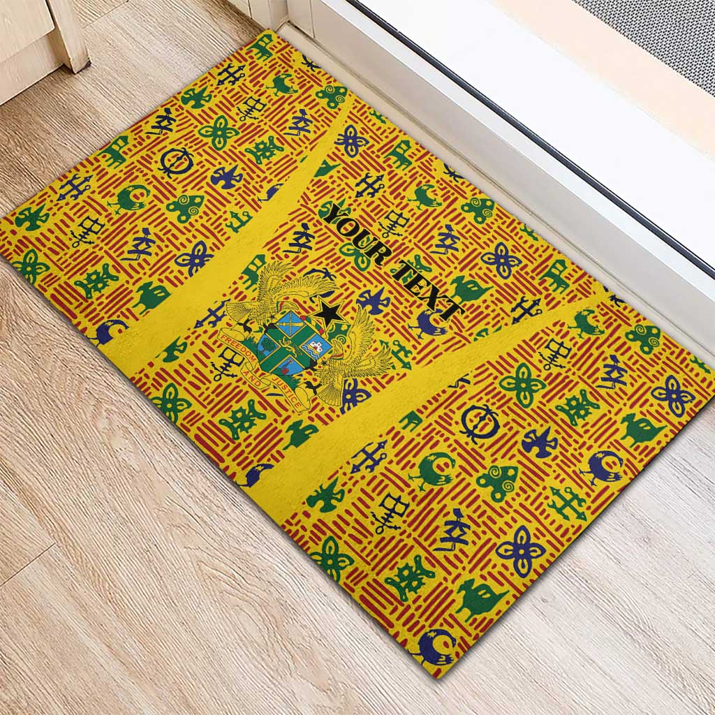 Custom Ghana Football Rubber Doormat Yellow Adinkra Pattern - African Pride