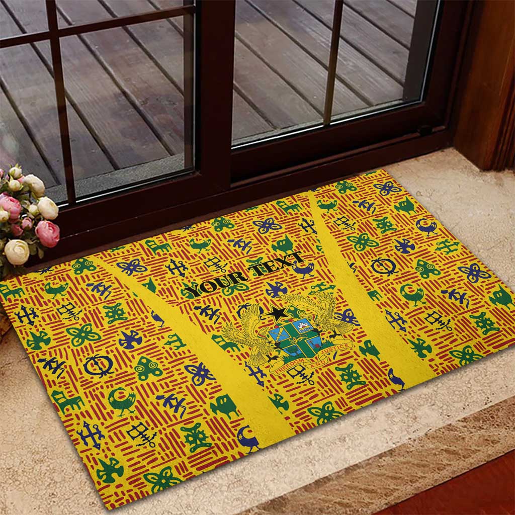 Custom Ghana Football Rubber Doormat Yellow Adinkra Pattern - African Pride