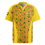 Custom Ghana Football Rugby Jersey Yellow Adinkra Pattern LT15