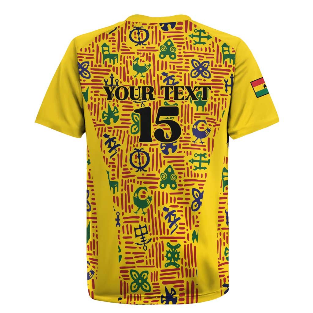 Custom Ghana Football Rugby Jersey Yellow Adinkra Pattern LT15