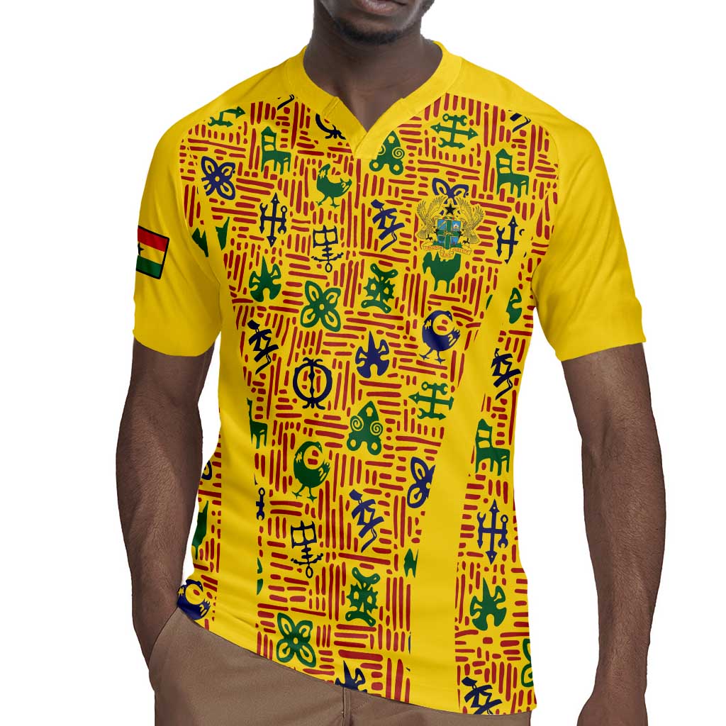 Custom Ghana Football Rugby Jersey Yellow Adinkra Pattern LT15