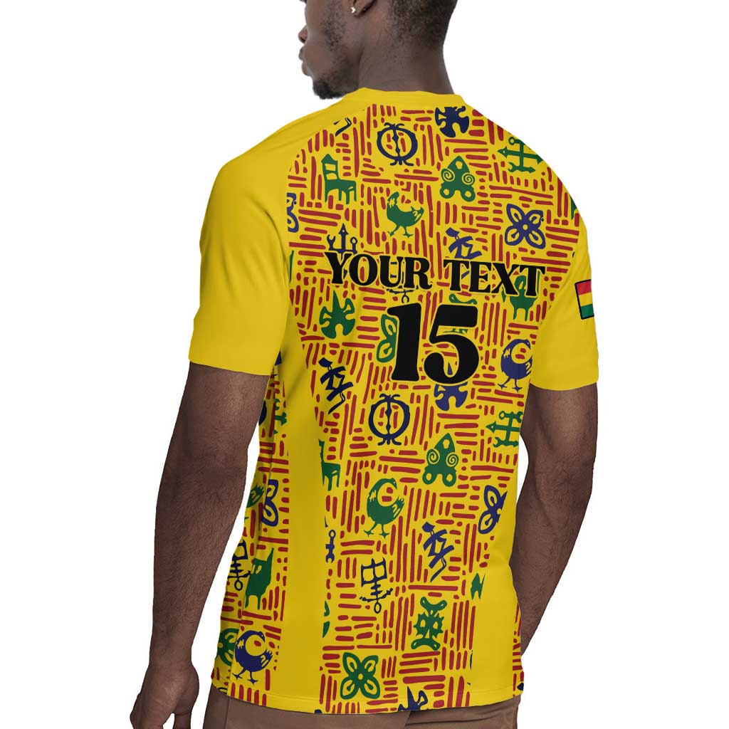 Custom Ghana Football Rugby Jersey Yellow Adinkra Pattern LT15