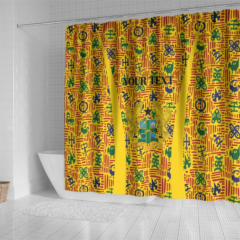 Custom Ghana Football Shower Curtain Yellow Adinkra Pattern - African Pride
