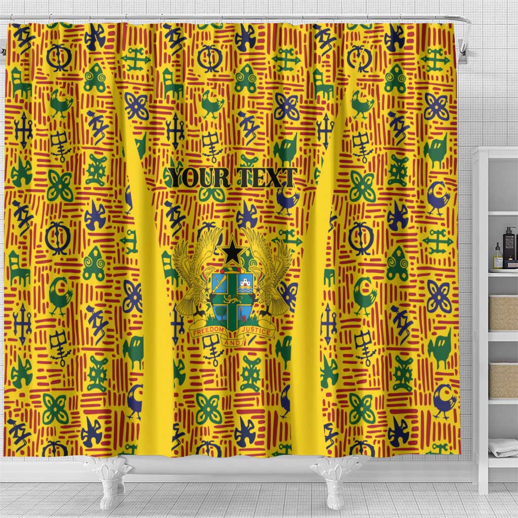 Custom Ghana Football Shower Curtain Yellow Adinkra Pattern - African Pride