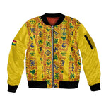 Custom Ghana Football Sleeve Zip Bomber Jacket Yellow Adinkra Pattern - African Pride