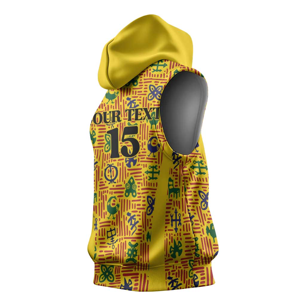 Custom Ghana Football Sleeveless Hoodie Yellow Adinkra Pattern - African Pride