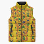 Custom Ghana Football Sleeveless Puffer Jacket Yellow Adinkra Pattern - African Pride