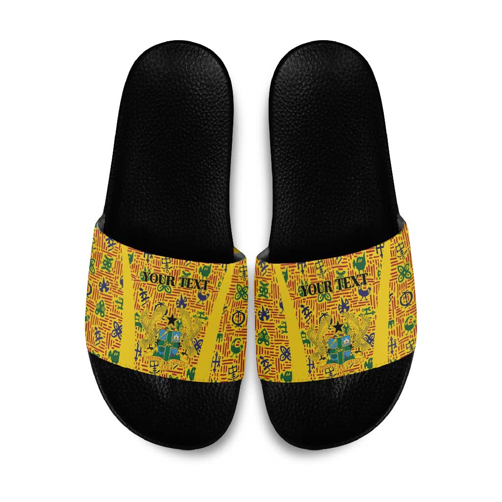 Custom Ghana Football Slide Sandals Yellow Adinkra Pattern - African Pride