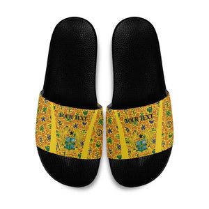 Custom Ghana Football Slide Sandals Yellow Adinkra Pattern - African Pride