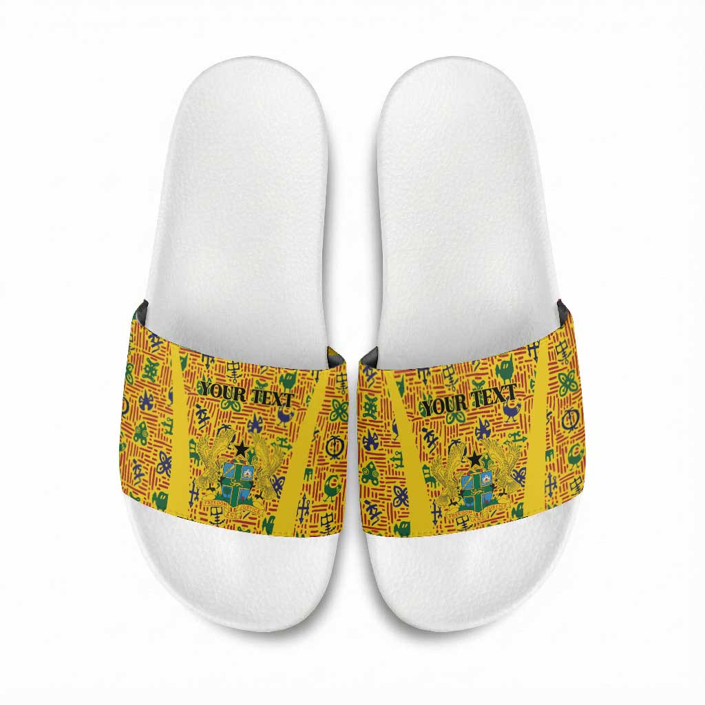 Custom Ghana Football Slide Sandals Yellow Adinkra Pattern - African Pride