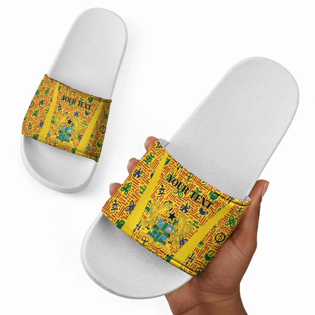 Custom Ghana Football Slide Sandals Yellow Adinkra Pattern - African Pride