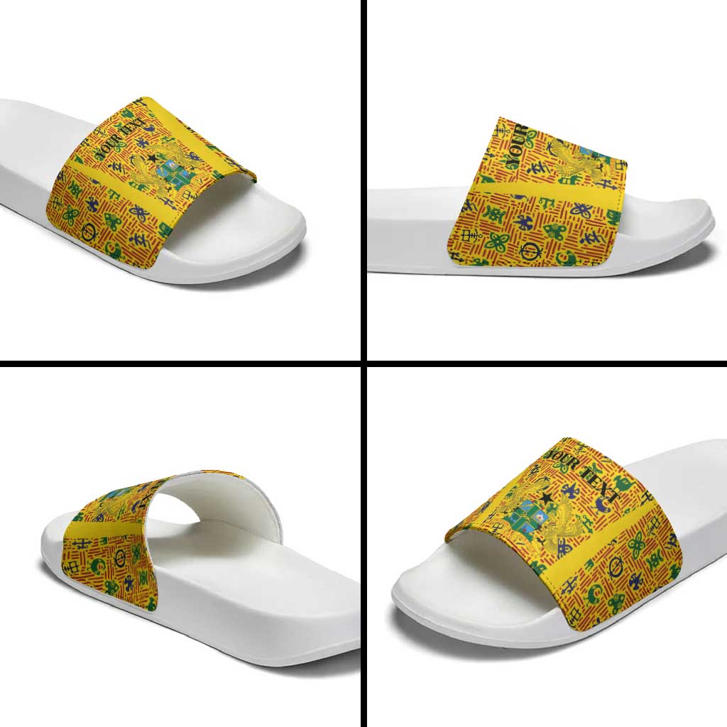 Custom Ghana Football Slide Sandals Yellow Adinkra Pattern - African Pride