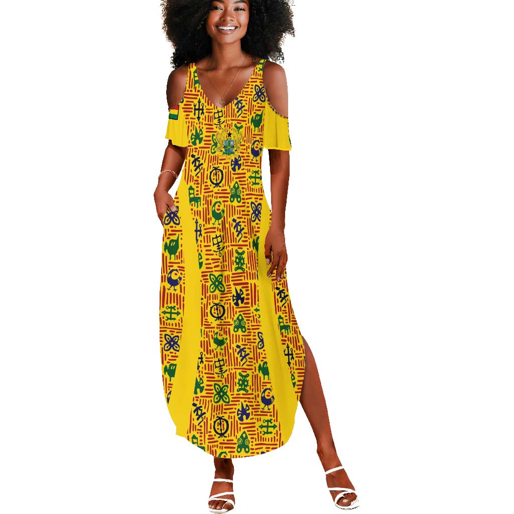 Custom Ghana Football Summer Maxi Dress Yellow Adinkra Pattern LT15