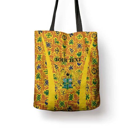 Custom Ghana Football Tote Bag Yellow Adinkra Pattern - African Pride