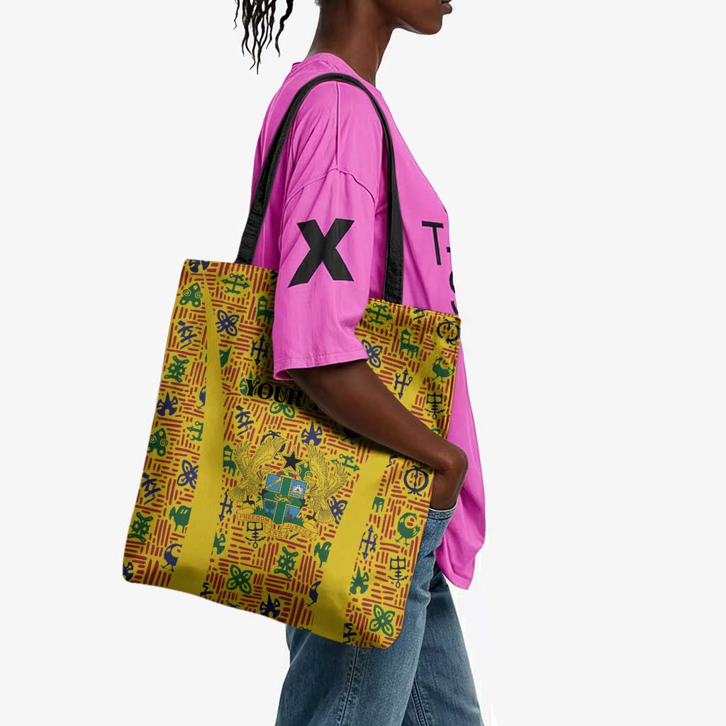 Custom Ghana Football Tote Bag Yellow Adinkra Pattern - African Pride