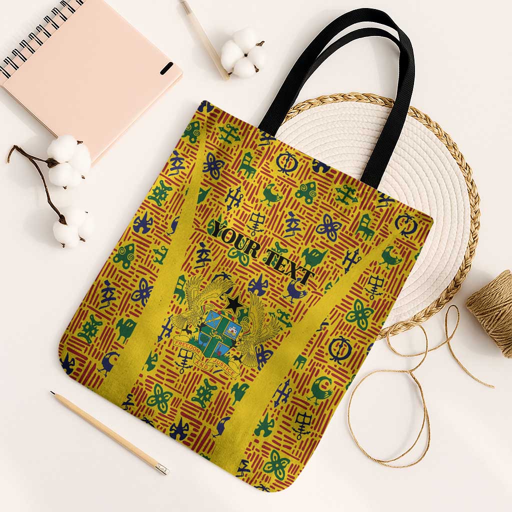 Custom Ghana Football Tote Bag Yellow Adinkra Pattern - African Pride